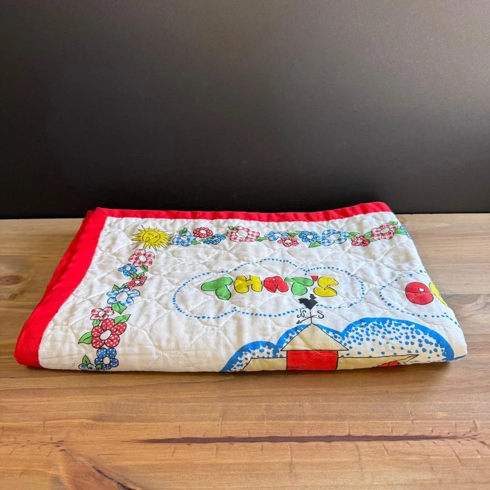 Vintage 70s Handmade‎ Throw Quilt Blanket Farm Animals Cottagecore Country Decor